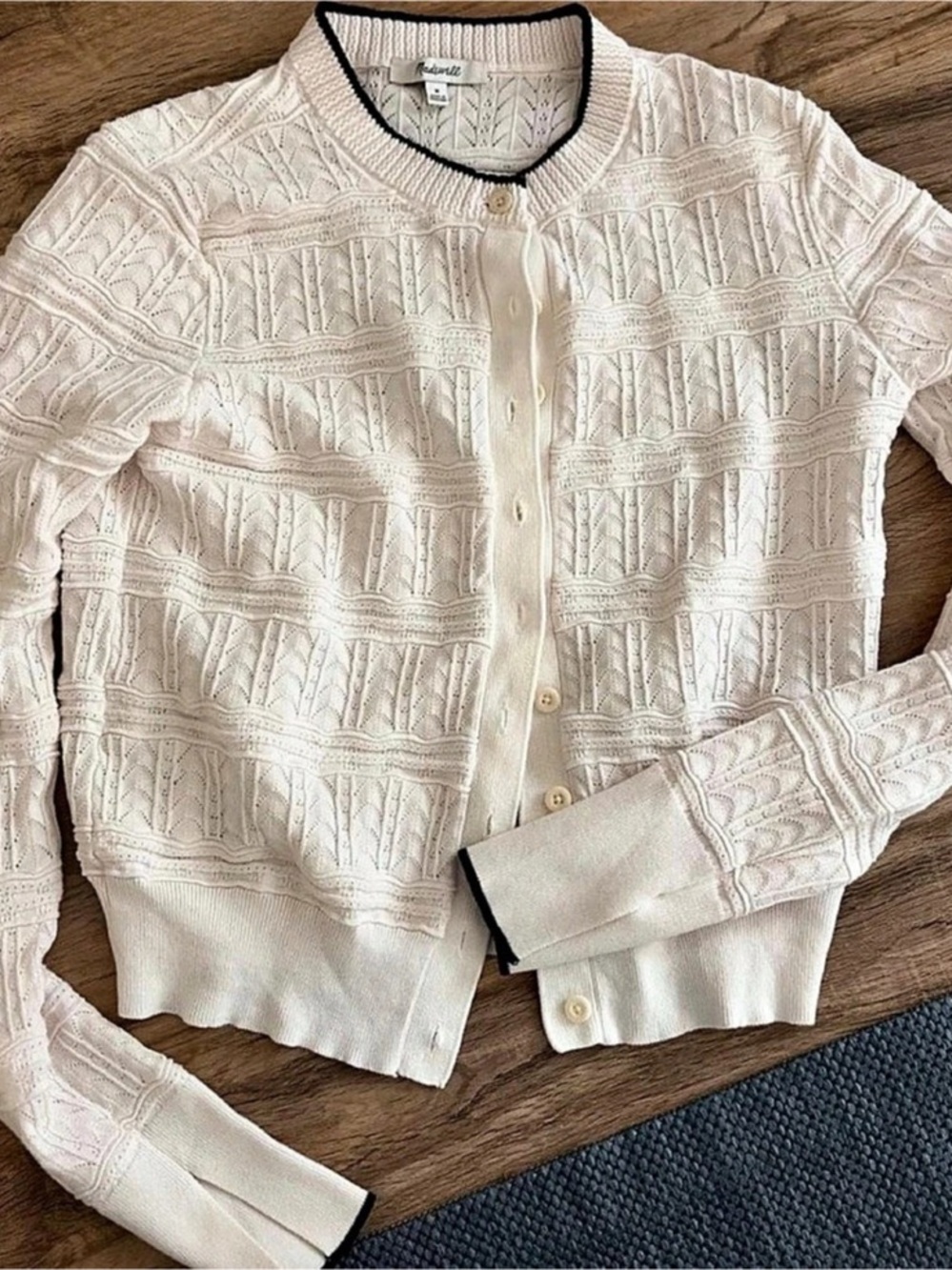 Madewell Ruffle-Trim Pointelle Cardigan White Size Medium